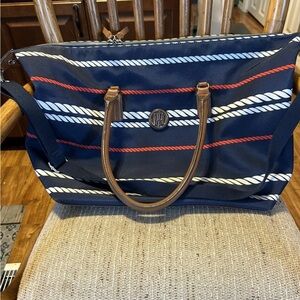 Tommy Hilfiger Patriotic Striped Tote Bag with Brown Handles